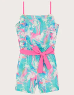 MONSOON Marble Unicorn Frill Playsuit Multi