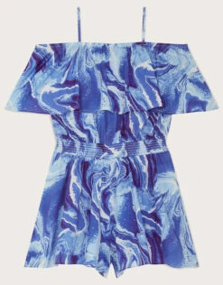 MONSOON Marble Frill Playsuit Blue