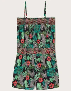 MONSOON Palm Print Shirred Playsuit In Recycled Polyester Multi