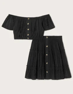 MONSOON Broderie Top And Skirt Set Black