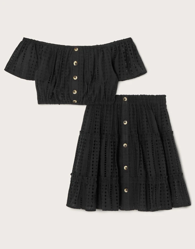 MONSOON Broderie Top And Skirt Set Black 1 MONSOON Broderie Top And Skirt Set Black