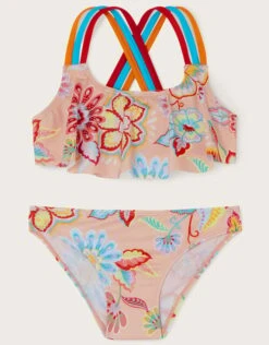 MONSOON Floral Print Frill Bikini Set Orange