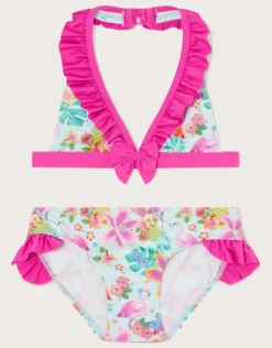 MONSOON Flamingo Tropical Ruffle Bikini Set Blue