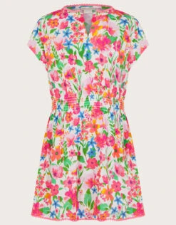 MONSOON Botanical Crinkle Kaftan Dress Ivory