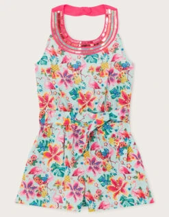 MONSOON Tropical Halter Neck Print Playsuit Blue