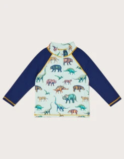 MONSOON Dinosaur Print Swim Top With UPF50+ Protection Green