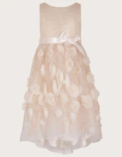 MONSOON Ella 3D Roses Dress Gold