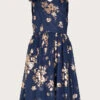 MONSOON Loralie Foil Print Dress Blue