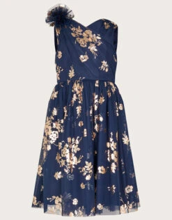MONSOON Loralie Foil Print Dress Blue