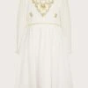 MONSOON Embroidered Pleated Sleeve Tunic Ivory