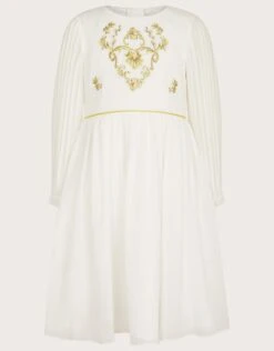 MONSOON Embroidered Pleated Sleeve Tunic Ivory