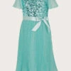 MONSOON Angel Pleat Sequin Dress Teal