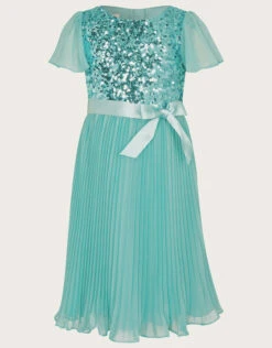 MONSOON Angel Pleat Sequin Dress Teal