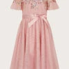 MONSOON Embellished Sequin Flutter Sleeve Dress Pink