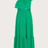 MONSOON Ruby Ruffle One-Shoulder Prom Dress Green