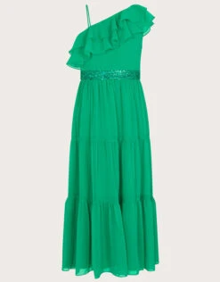 MONSOON Ruby Ruffle One-Shoulder Prom Dress Green