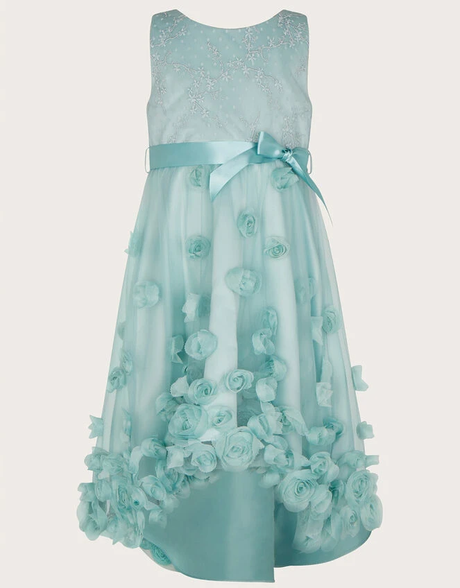MONSOON Ivy 3D Rose High Low Dress Green 1 MONSOON Ivy 3D Rose High Low Dress Green