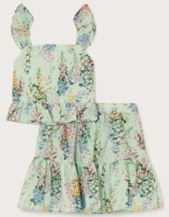 MONSOON Painted Botanical Frill Top And Skirt Set Multi