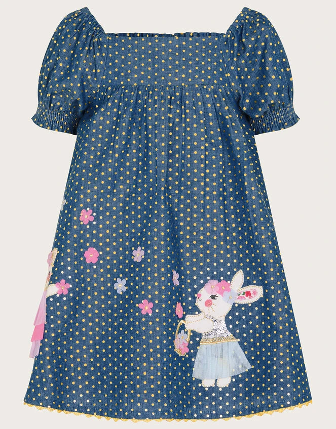 MONSOON Baby Foil Spot Character Chambray Dress Blue 2 MONSOON Baby Foil Spot Character Chambray Dress Blue - Image 2