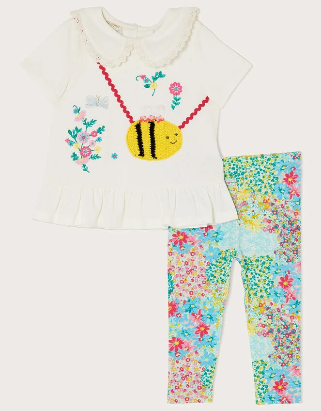 MONSOON Baby Bee Floral Top And Leggings Set Multi 1 MONSOON Baby Bee Floral Top And Leggings Set Multi