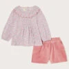 MONSOON Baby Bird Blouse And Velour Shorts Set Pink