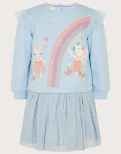 MONSOON Baby Mice Rainbow Sweater Dress Blue