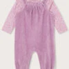 MONSOON Newborn Ditsy Print Velour Romper Set Purple