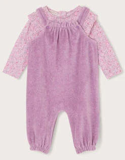MONSOON Newborn Ditsy Print Velour Romper Set Purple