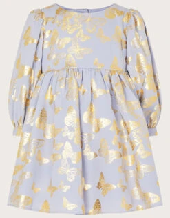 MONSOON Baby Butterfly Foil Print Tunic Dress Blue