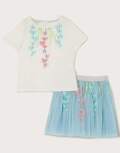 MONSOON Disco Floral Scatter Top And Skirt Set Blue