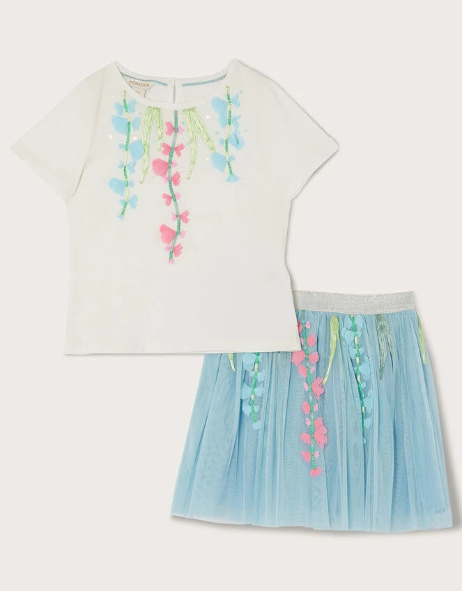 MONSOON Disco Floral Scatter Top And Skirt Set Blue 1 MONSOON Disco Floral Scatter Top And Skirt Set Blue