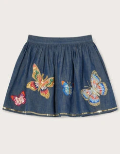 MONSOON Chambray Butterfly Skirt Blue