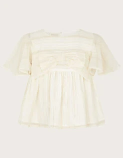 MONSOON Sparkle Bow Woven Blouse Ivory