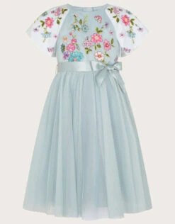 MONSOON Emzy Embroidered Cape Sleeve Dress Green