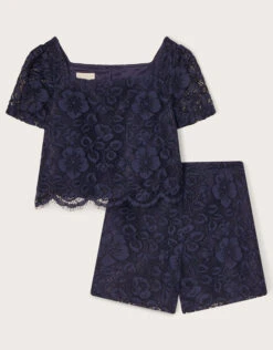 MONSOON Corded Lace Top And Shorts Set Blue