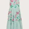 Petal Embellished Sequin Maxi Dress Green