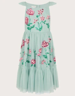 Petal Embellished Sequin Maxi Dress Green