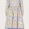 Butterfly Foil Print Tunic Dress Blue