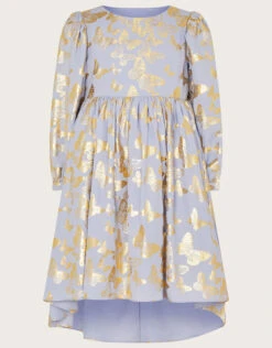 Butterfly Foil Print Tunic Dress Blue