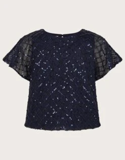 MONSOON Flutter Sleeve Sequin Top Blue