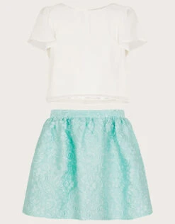 MONSOON Jacquard Skirt And Floaty Top Set Green