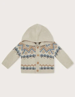 MONSOON Fair Isle Knitted Cardigan Ivory