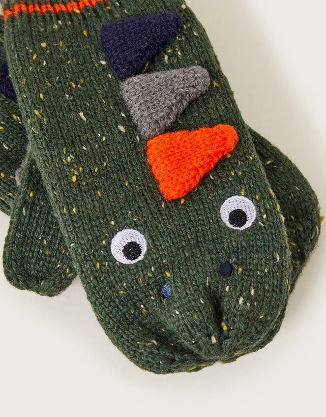MONSOON Stewie Dinosaur Mitten Gloves Green 2 MONSOON Stewie Dinosaur Mitten Gloves Green - Image 2