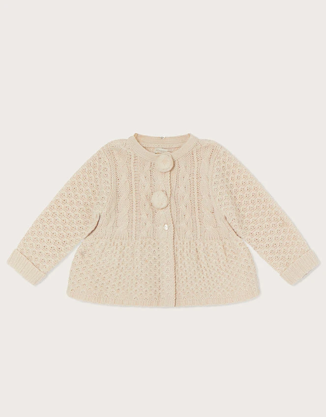 MONSOON Baby Cable Knit Cardigan With Faux Fur Collar Camel 2 MONSOON Baby Cable Knit Cardigan With Faux Fur Collar Camel - Image 2