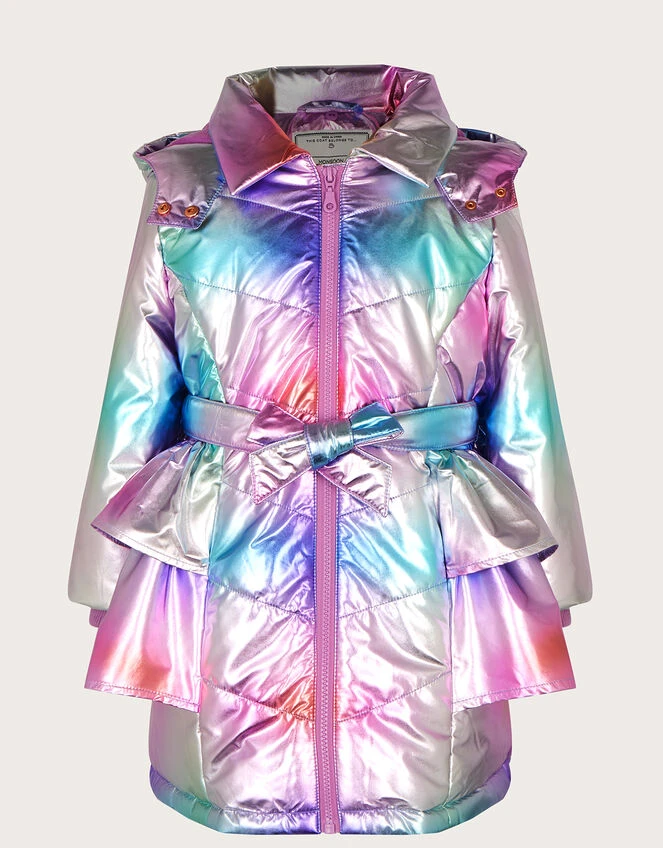 MONSOON Rainbow Metallic Padded Coat With Hood Pink 3 MONSOON Rainbow Metallic Padded Coat With Hood Pink - Image 3