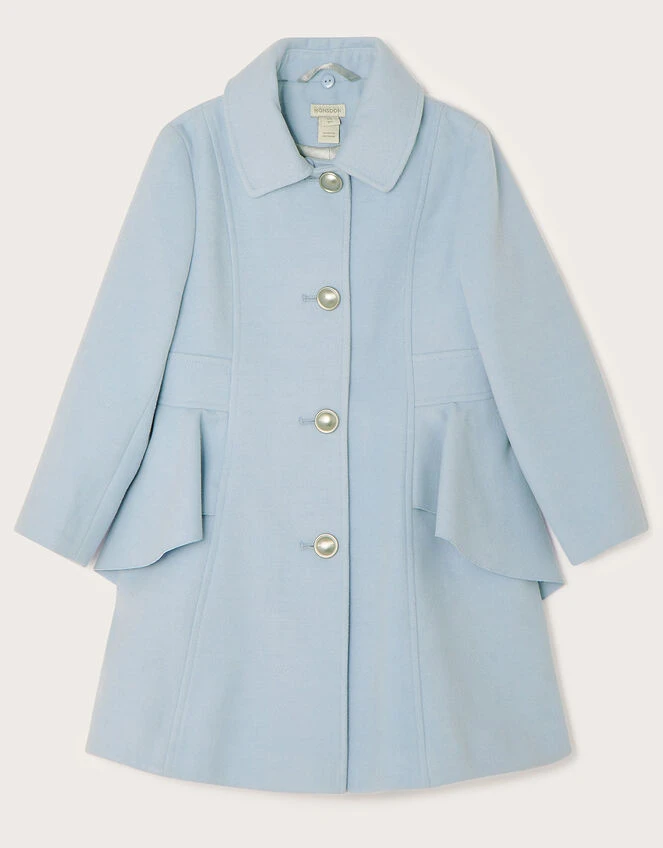 MONSOON Waist Waterfall Coat With Faux Fur Collar Blue 3 MONSOON Waist Waterfall Coat With Faux Fur Collar Blue - Image 3