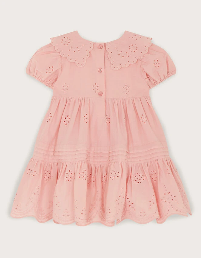 MONSOON Baby Broderie Pintuck Dress Pink 2 MONSOON Baby Broderie Pintuck Dress Pink - Image 2
