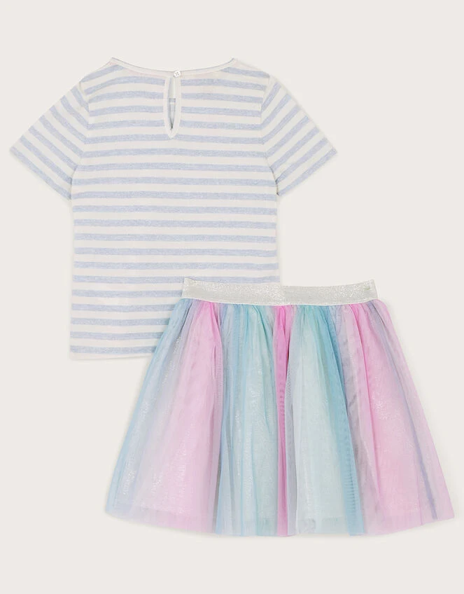 MONSOON Celebration Stripe T-Shirt And Skirt Set Blue 2 MONSOON Celebration Stripe T-Shirt And Skirt Set Blue - Image 2