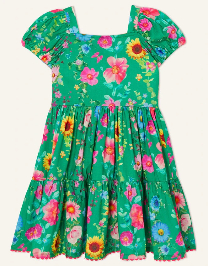 MONSOON Floral Print Short Sleeve Jersey Dress Green 2 MONSOON Floral Print Short Sleeve Jersey Dress Green - Image 2