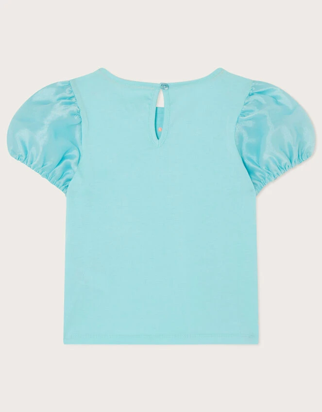 MONSOON Floral Puff Sleeve T-Shirt Blue 2 MONSOON Floral Puff Sleeve T-Shirt Blue - Image 2